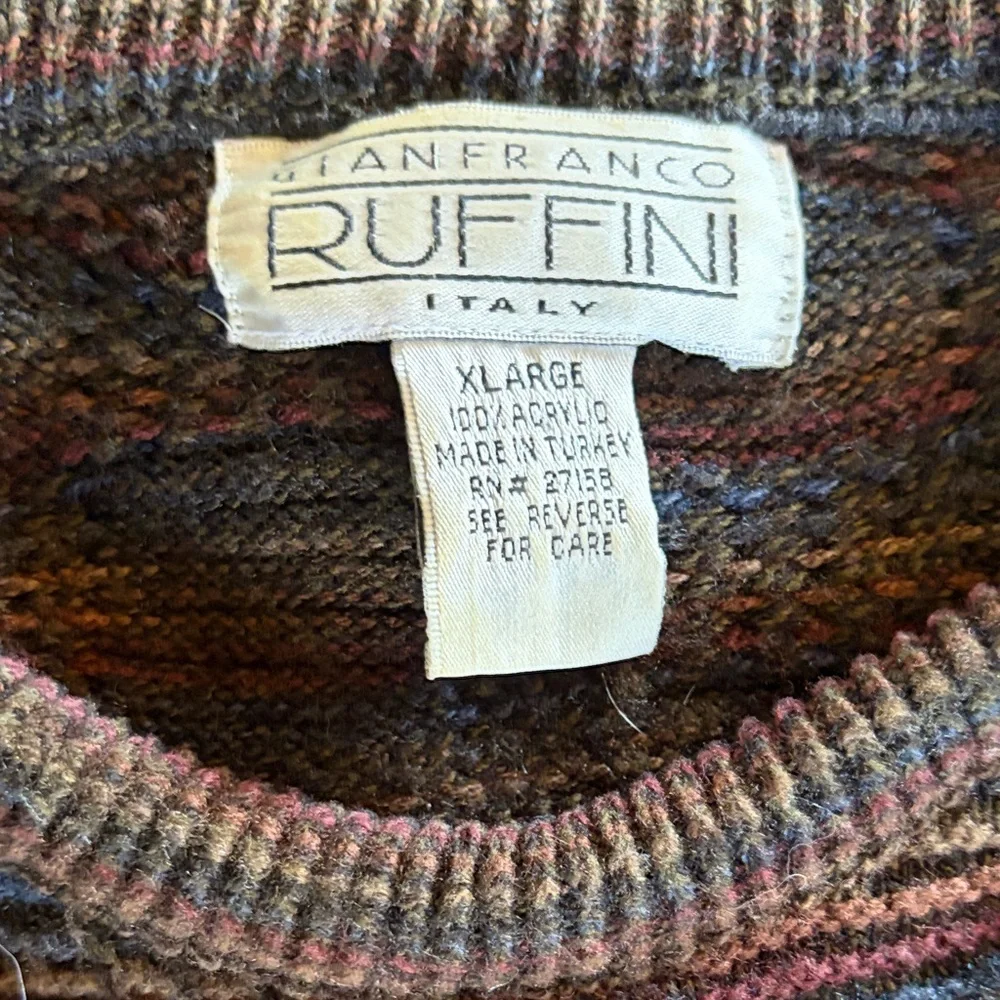 Men's Italian Multicolor Patterned Crewneck Sweater - Picture 2 of 4